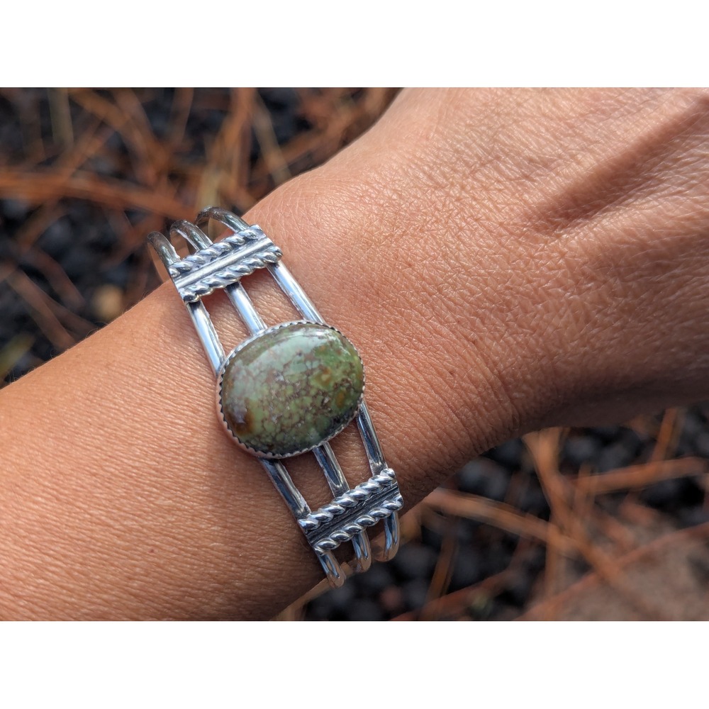 Navajo Bracelet Green Turquoise Native Am Sterling Jewelry Sz 6.75in**